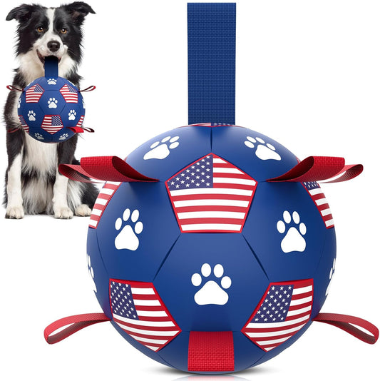 QDAN Dog Toys, Soccer Ball with Straps, Durable Dog Balls for Small Medium, Beach Pool Dog Water