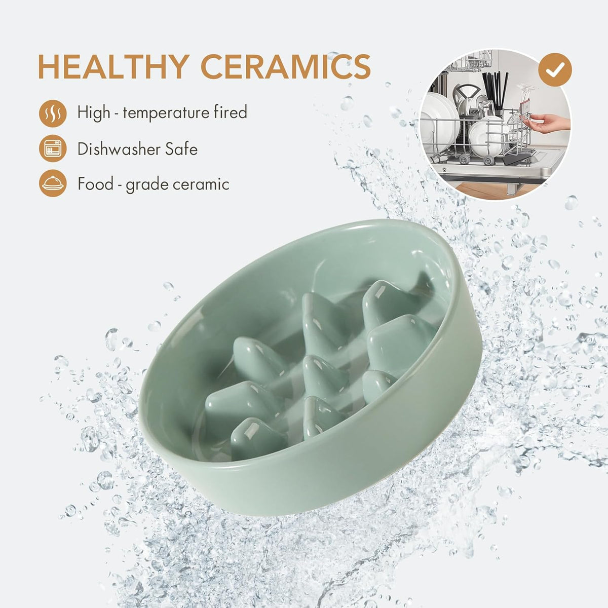 Ceramic 6.1inch Dog Bowl Slow Feeder, Slow Pet Food Dish for Small Dog and Cat, Stop Bloat