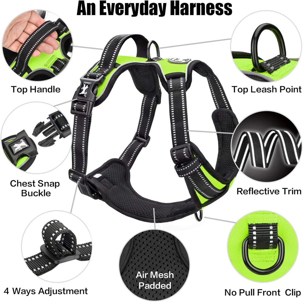 PoyPet No Pull Dog Harness, Reflective Comfortable Vest Harness with Front & Back 2 Leash
