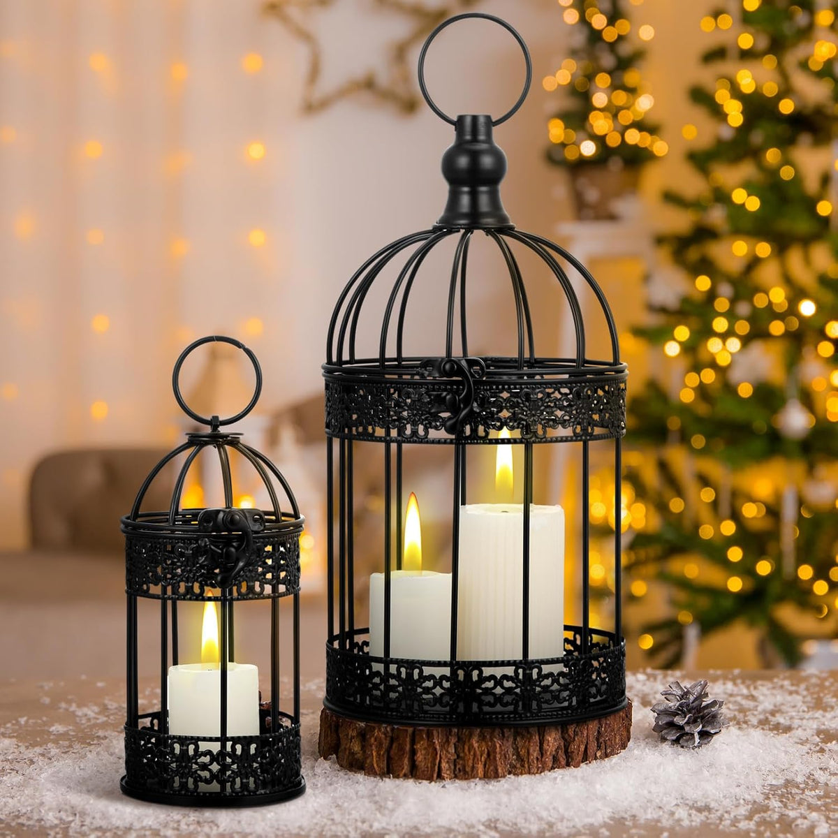 Sliner 4 Pcs Bird Cage Decorative Candle Holder Vintage Candle Holder Cage Lanterns Model for