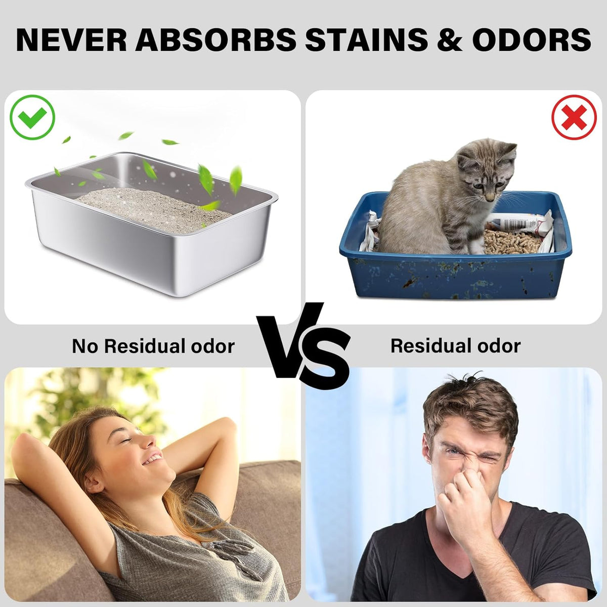 Stainless Steel Litter Box-Metal Litter Box Large for Cats Easy to Clean,Large Metal Cats Box