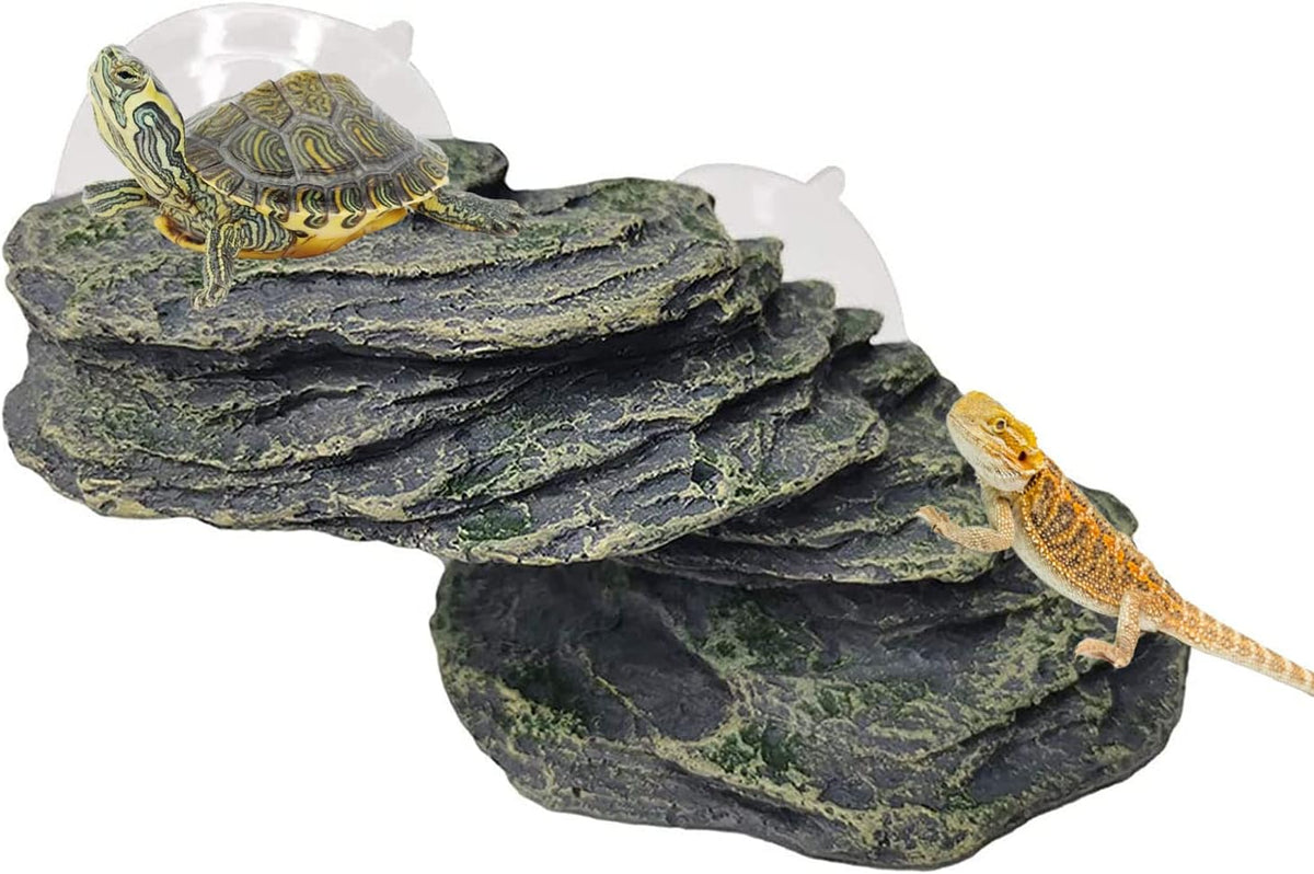 kathson Turtle Basking Platform with Suction Cup Tortoise Climbing Rest Terrace Resin Step