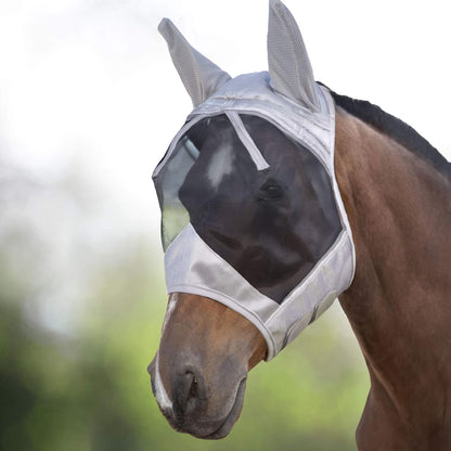 Harrison Howard CareMaster UV-Proof Great Air Flow Fly Mask Standard with Ears Silver/Black Retro