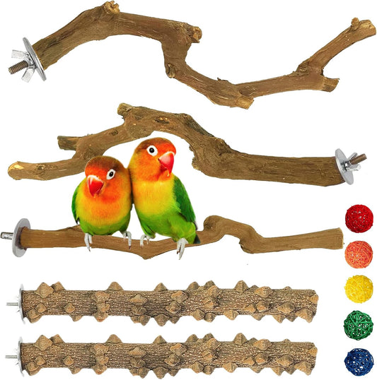 kathson 5pcs Natural Parrot Perch for Cage Wooden Bird Perches Grape Bird Stick Parakeet Climbing