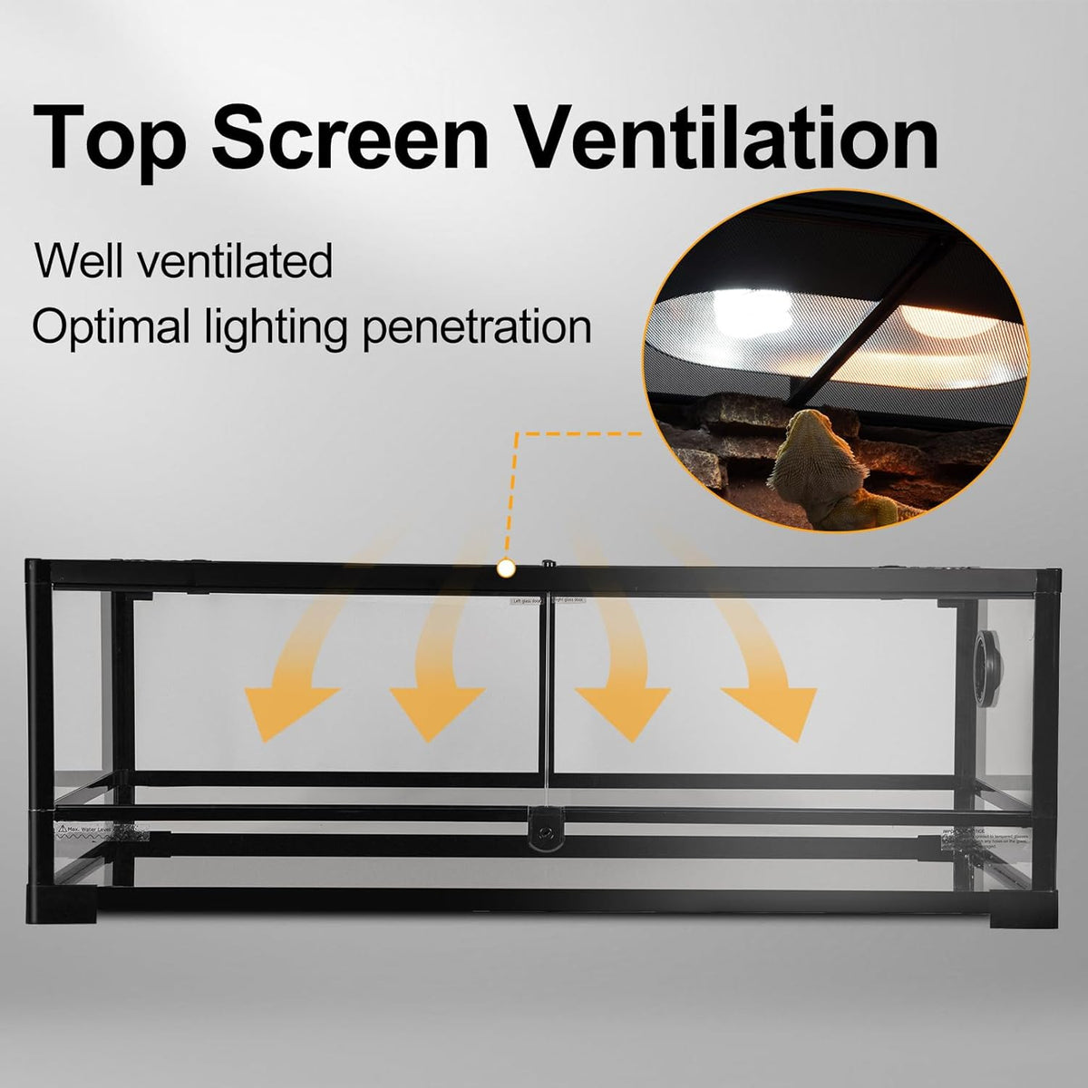 Tempered Glass Reptile Tank, 36" x 18"x 12" Front Opening Terrarium with Top Screen Ventilation &
