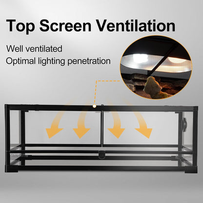 Tempered Glass Reptile Tank, 36" x 18"x 12" Front Opening Terrarium with Top Screen Ventilation &