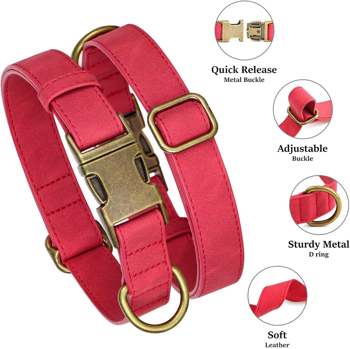 Didog Soft PU Leather Dog Collar, Stylish Quick Released Dog Collars for Large Dogs, Easy Clean