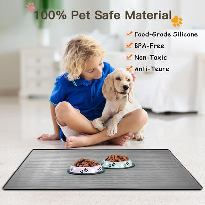 Large Dog Mats for Food and Water, 40"x30" Waterproof Pet Food Mats for Floor Nonslip Silicone Bowl