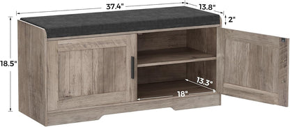 2-Tier Storage Bench, Shoe Bench with Thickened Padded Seat Cushion, Entryway Bench with 2 Doors