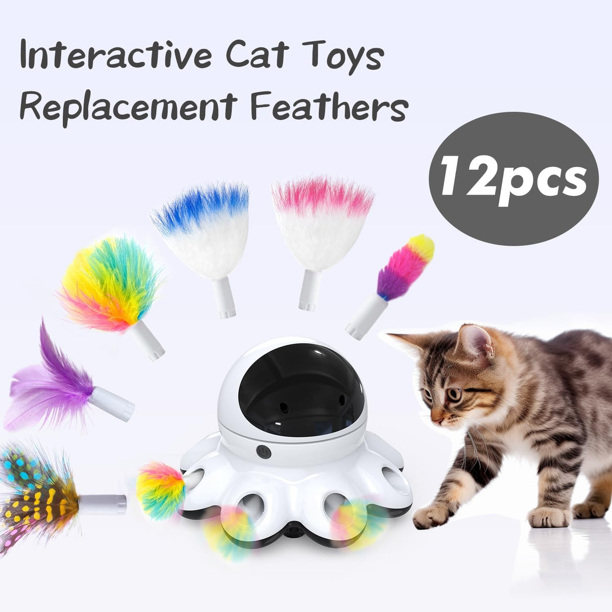 ORSDA 12Pcs Interchangeable Attachments Cat Feather Toys Replaceable Feathers and Fluffy Toy