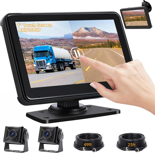 7'' HD1080P Wired Backup Camera System with Touch Screen Monitor, 2 Wired Rear View Cameras