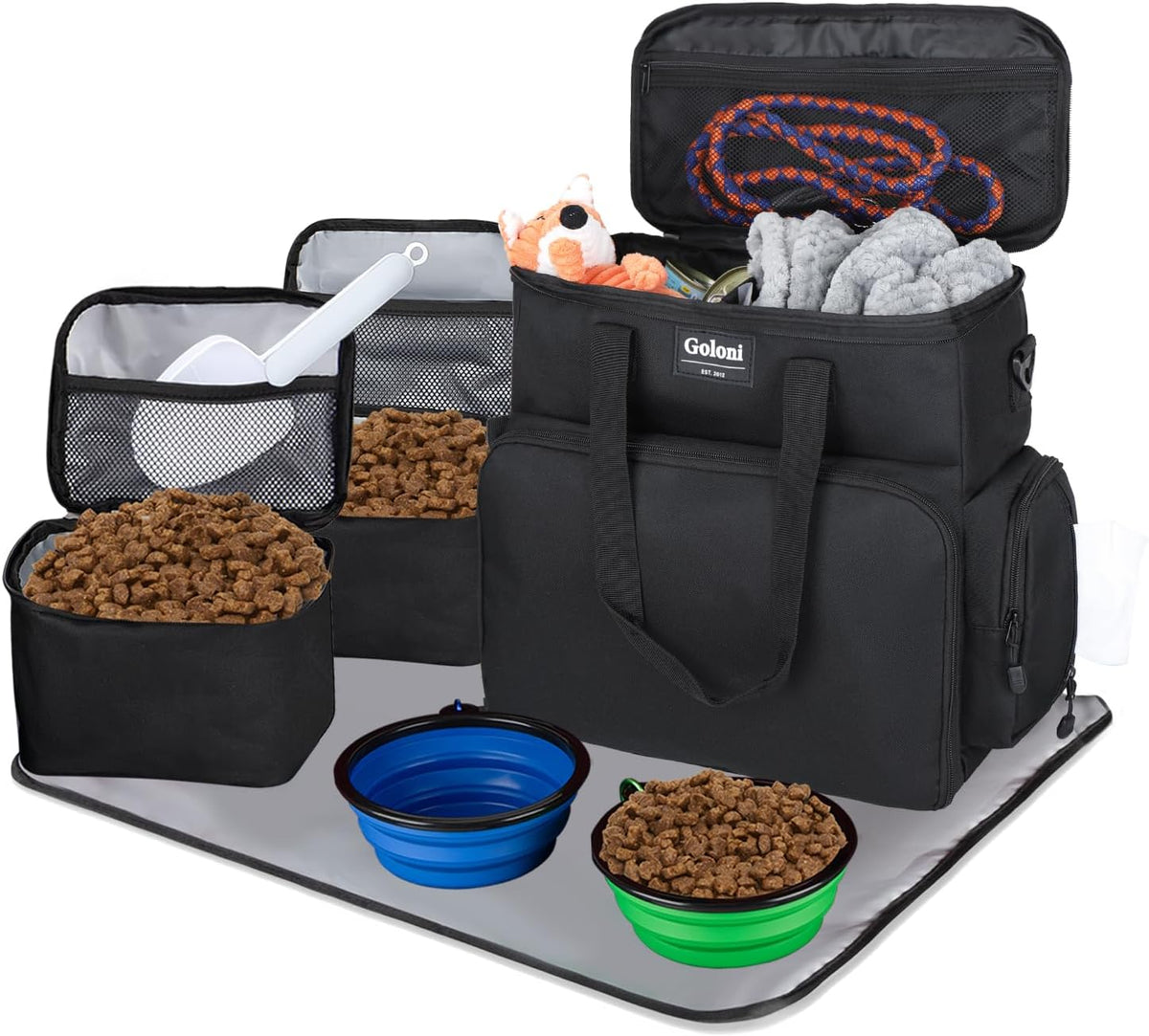 Dog Travel Bag Airline Approved–Pet Travel Tote with Collapsible Bowls,Food Containers & Feeding
