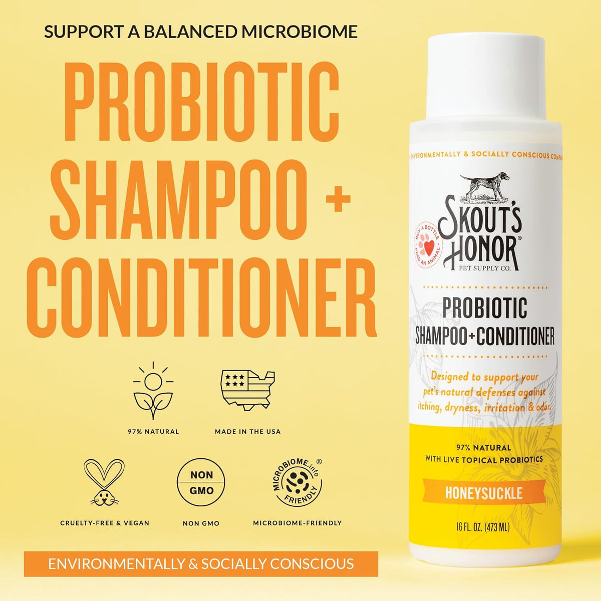 Skout's Honor Probiotic Dog Shampoo & Conditioner with Avocado Oil & Omega-3s, 97% Natural, Paraben