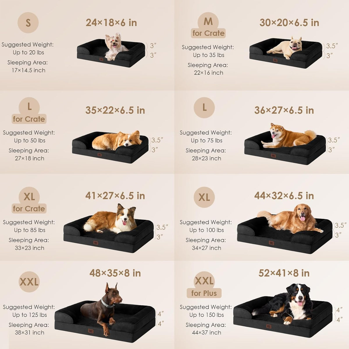 EHEYCIGA Orthopedic Dog Beds for Large Dogs, Waterproof Memory Foam Large Pet Bed with Sides