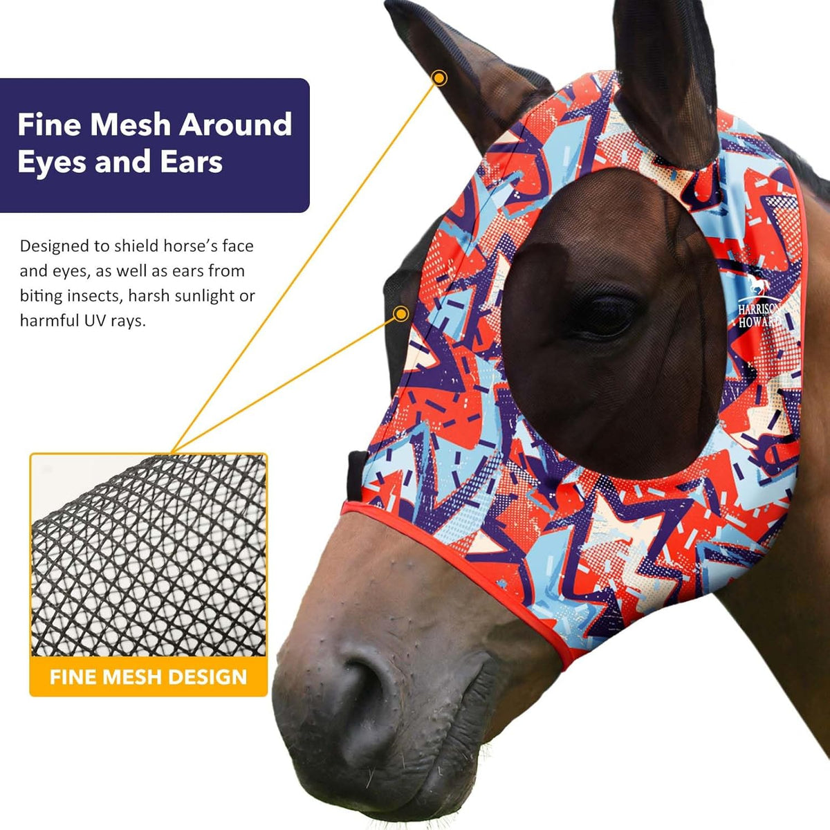 Harrison Howard Super Comfort Stretchy Fly Mask Large Eye Space with UV Protection Soft on Skin