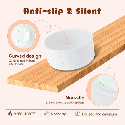 SPUNKYJUNKY Ceramic Elevated Dog Bowl Set with Acacia Wood Stand for Food and Water for Cats and