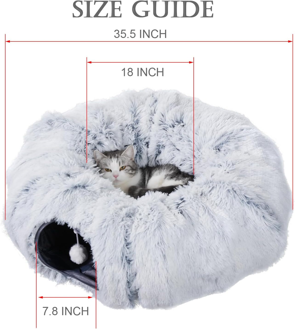 Cat Tunnel with Cat Bed for Indoor Cats, Soft Plush Peekaboo Cat Cave Donut Tunnel, Multifunctional