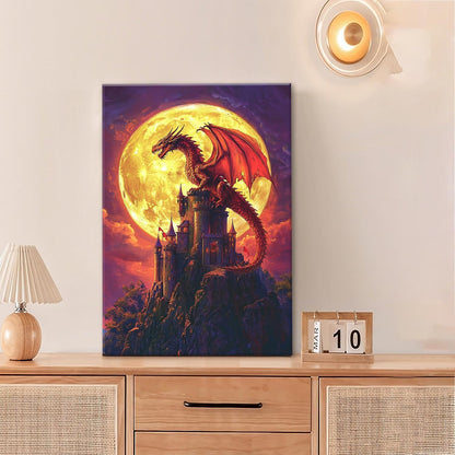 Dragon Bathroom Pictures Wall Art, Red Dragon Castle Bathroom Wall Decor, Framed Painting Canvas