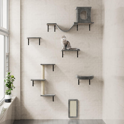 NUNU LAB Cat Wall Shelves, 6 Pcs Luxury Wall-Mounted Cat Climber Set, Indoor Cat Furniture with 1