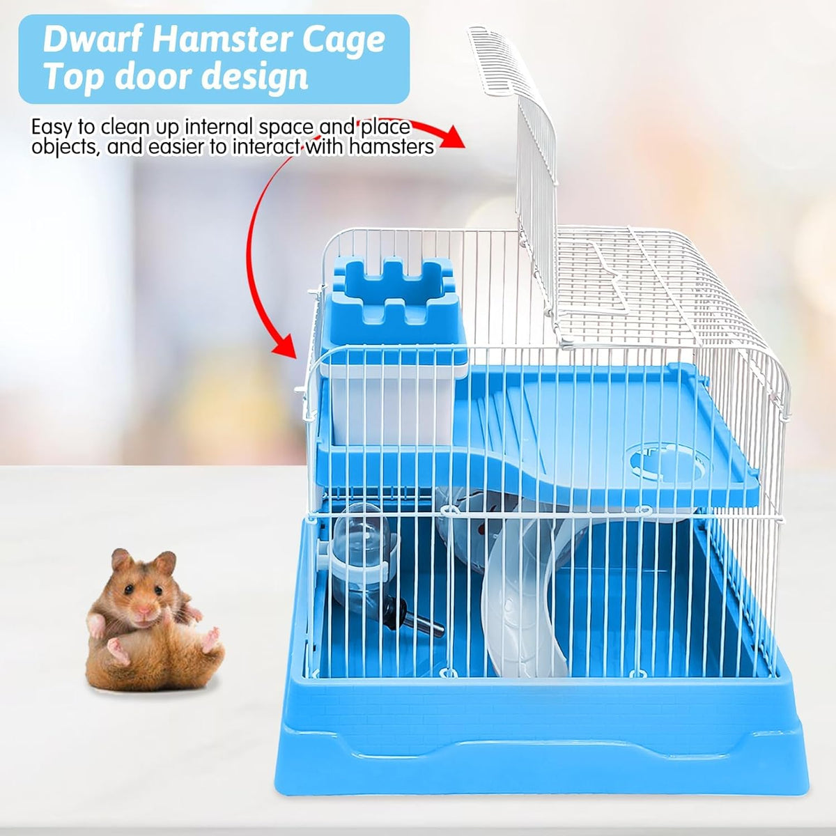 PINVNBY 2-Tier Dwarf Hamster Cage, Travel Portable Mouse Cage Gerbil Cages and Habitats Small
