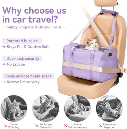 PETSFIT Soft-Sided Cat Carriers & Car Seats with Patent Safe Buckles, Clip-On Harness, 18"x11"x11"