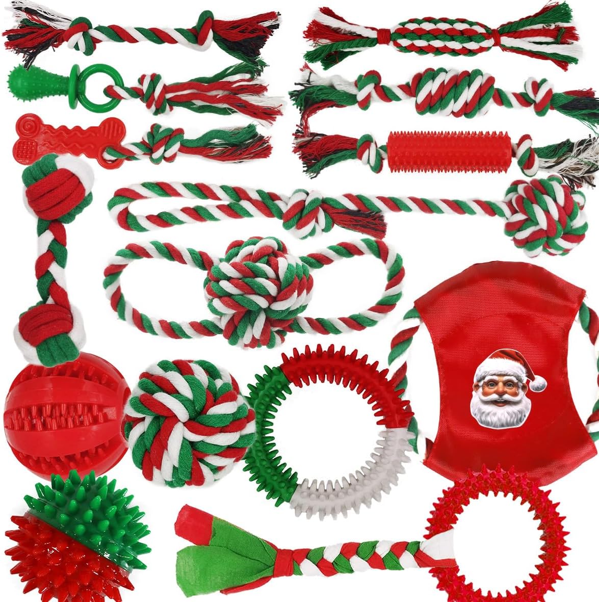 Dog Toys 15 Pack for Teeth Cleaning and Fun, Puppy Teething Chew Toys Tug Rope Squeaky Treat Balls