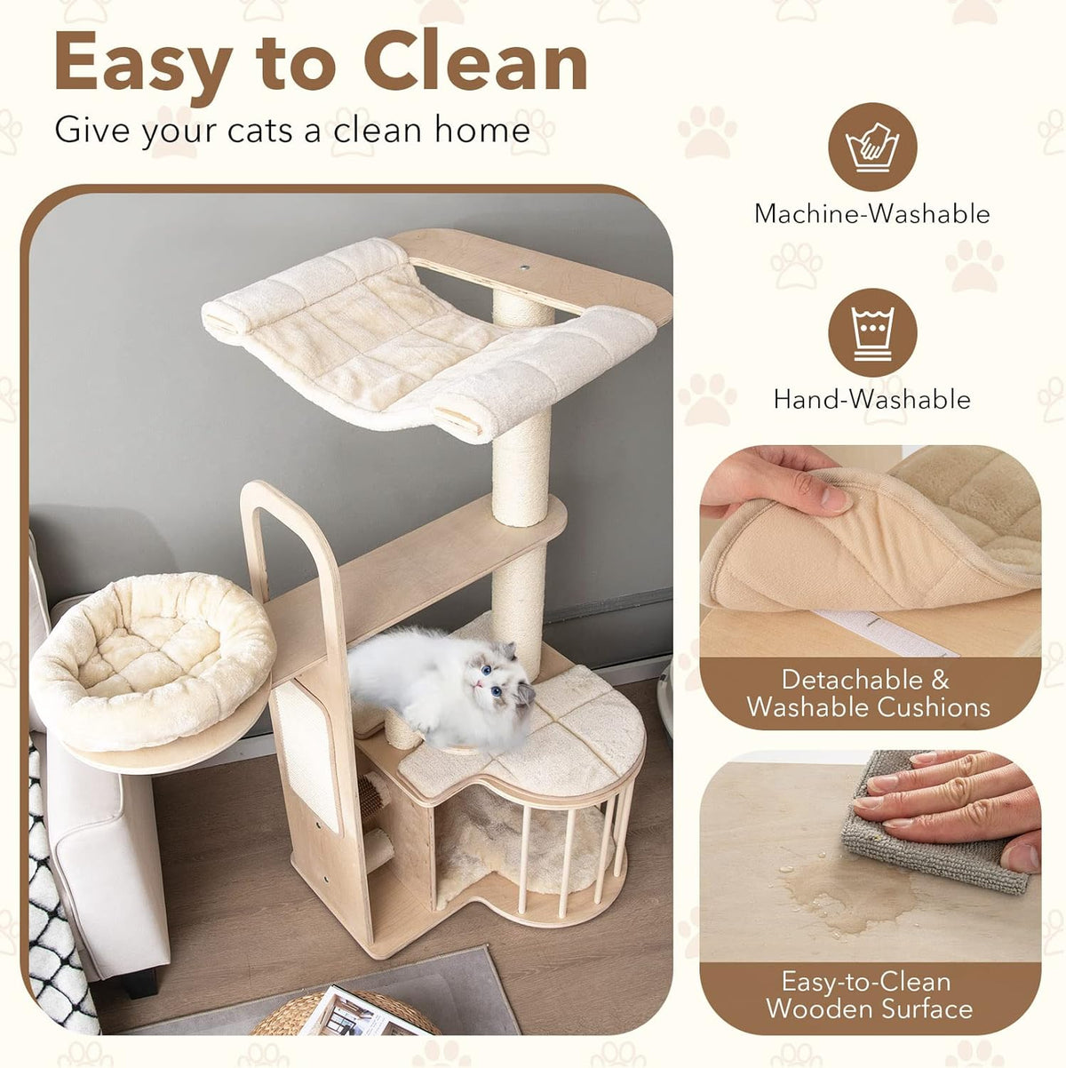 Tangkula Wood Cat Tree for Indoor Cats, 55 Inch Multi-Level Cat Tower Activity Center with Hammock