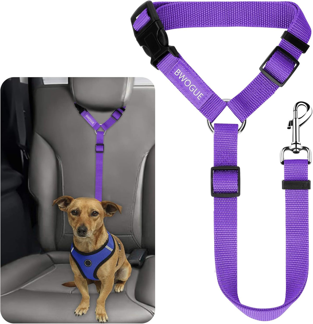 BWOGUE Pet Dog Cat Seat Belts, Car Headrest Restraint Adjustable Safety Leads Vehicle Seatbelt