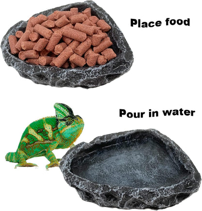 Reptile Water Dish Food Bowl, 2 Pack Reptile Feeding Dish Corner Bowl Terrarium Bowls for Bearded
