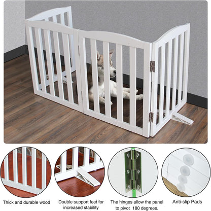 ZJSF Foldable Freestanding Indoor Dog Gate for House Wood White Long Pet Gates Dog Fence for Stairs