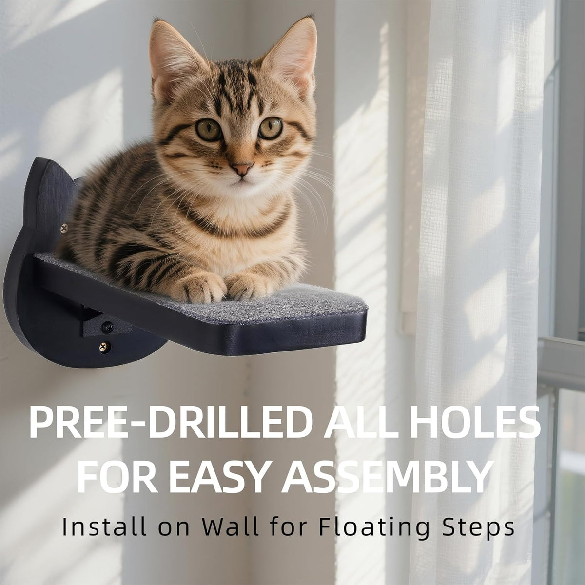 ESPETS Black Painted Solid Wood Cat Wall Climbing Steps Set of 3 - Wall Mounted Cat Floating