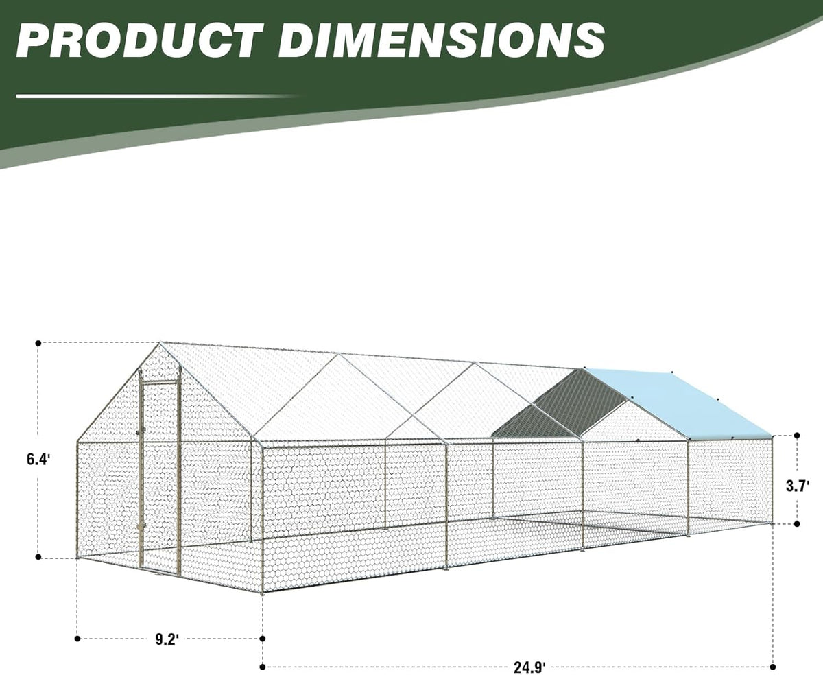 4ever2buy Large Metal Chicken Coop with Run Walk-in Poultry Cage Chicken Runs House Pen Cage Spire