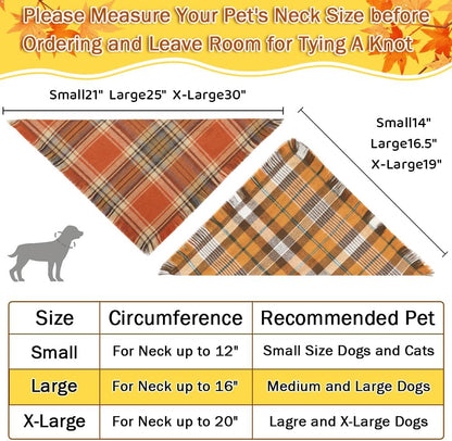 Vivifying Halloween Dog Bandana, 2 Pack Fall Thanksgiving Classic Plaid Dog Scarf with Tassels