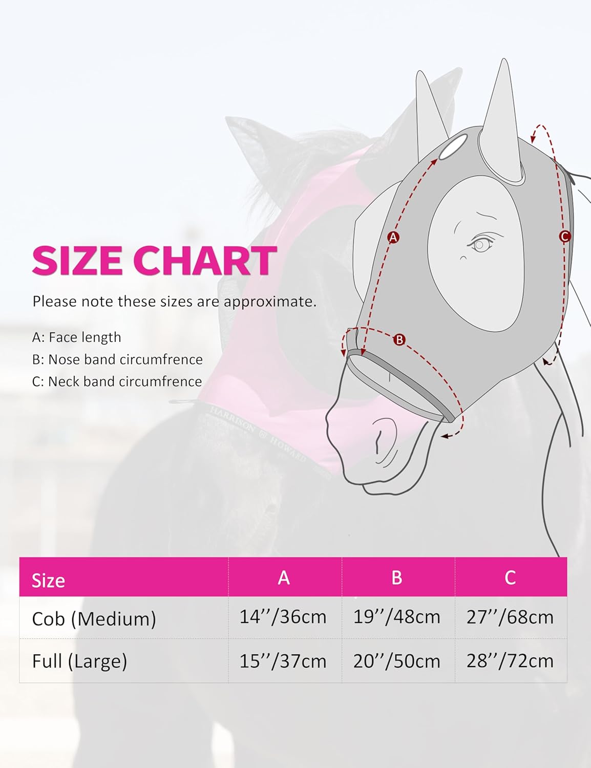 Harrison Howard Horse Fly Mask with Forelock Opening Stretch Breathable and Comfortable for Horses