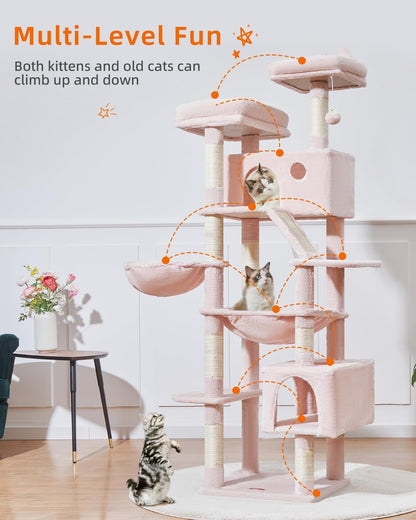 Taoqimiao Cat Tree 71-Inch, Cat Tower for Indoor Cats Large Adult, Multi-Level Large Cat Condo, 8