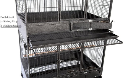 Extra Large Stackers Heavy Duty Wrought Iron Breeder Parrot Aviary Bird Breeding Rolling Cage with