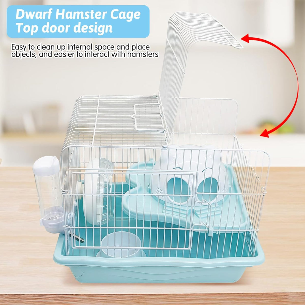 PINVNBY Dwarf Hamster Cage, Small Animal Cages, 2-Tier Travel Portable Mouse Cage Hamster Carrier