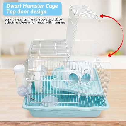 PINVNBY Dwarf Hamster Cage, Small Animal Cages, 2-Tier Travel Portable Mouse Cage Hamster Carrier