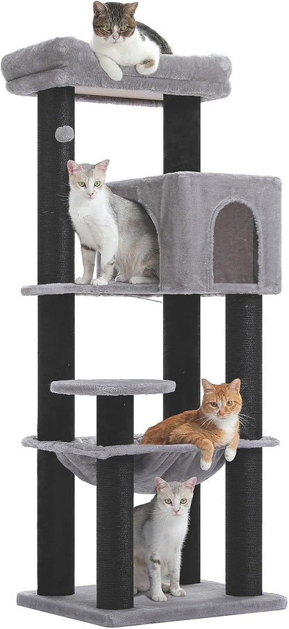 Large Cat Tree with Reinforced Scratching Posts (φ3.1in) for Big Adult Cats 30 lbs, 57.8" Heavy