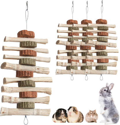 4 PCS Rabbit Chew Toys for Teeth Grinding, Delicious Bunny Cage Hanging Chew Toys, Natural Sweet