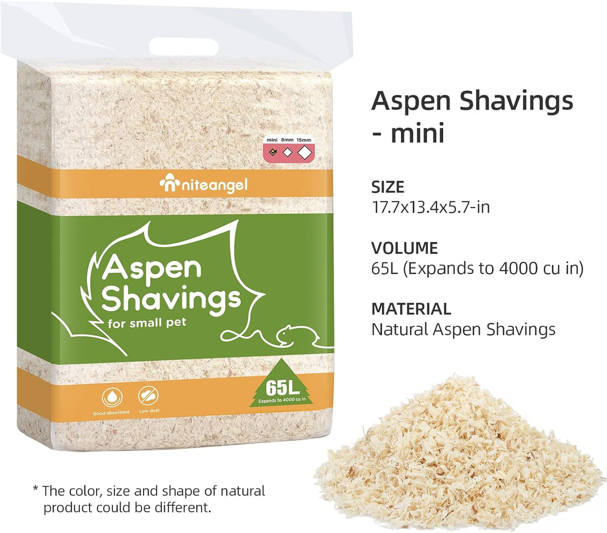 Niteangel Aspen Shaving Hamster Beddings for Syrian Dwarf Hamster Gerbil Mice Degu Rat Rabbit Bunny
