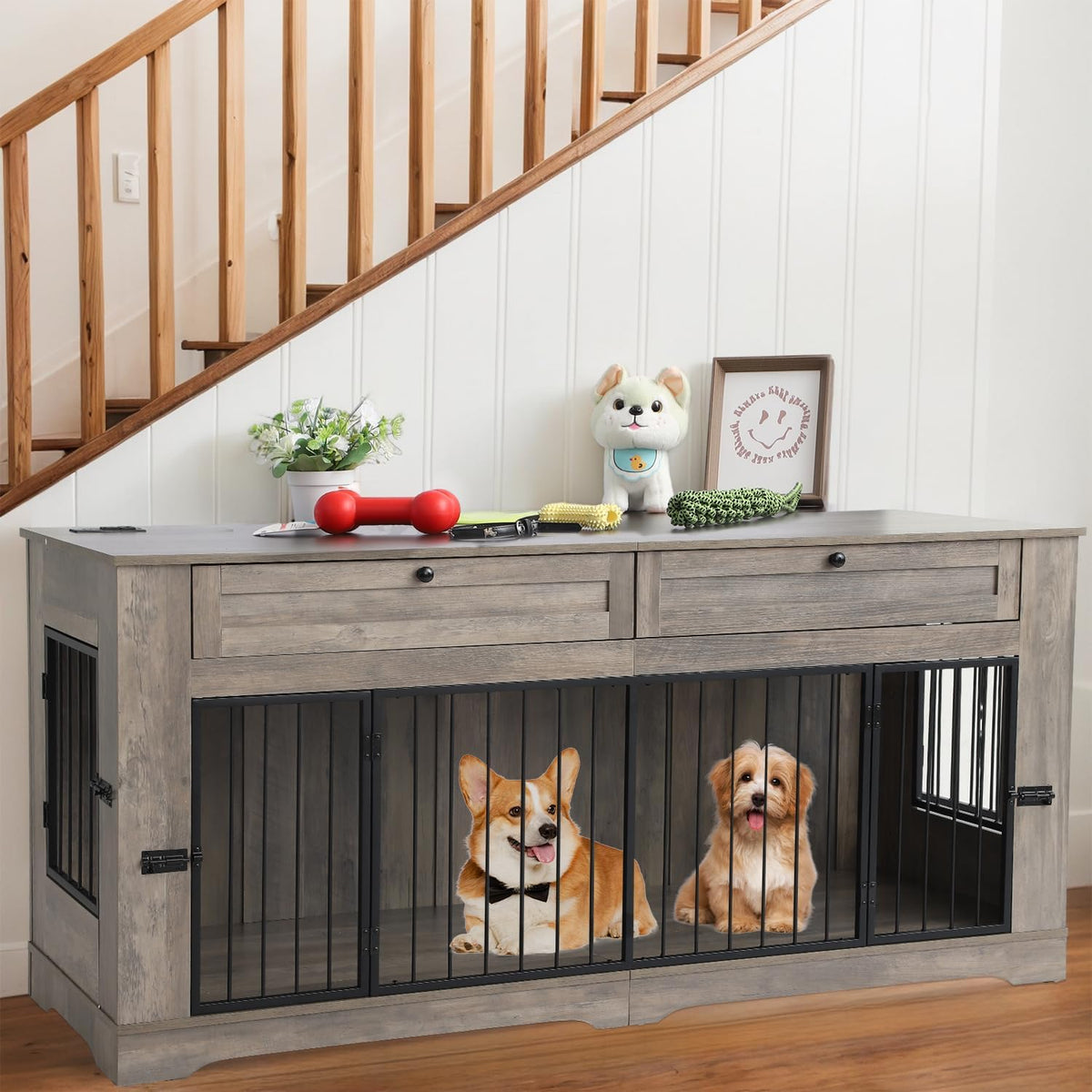 Large Dog Crate Furniture-Decorative Heavy Duty Dog Cage Indoor, Wooden Dog Cage End Table with