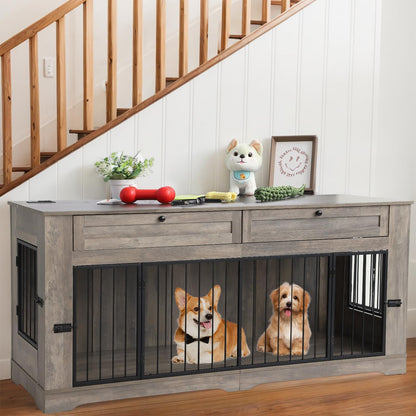 Large Dog Crate Furniture-Decorative Heavy Duty Dog Cage Indoor, Wooden Dog Cage End Table with