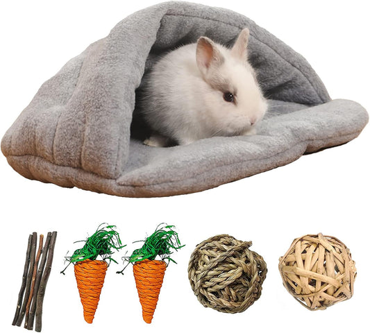 kathson Rabbit Cave Sleeping Bed Guinea Pig Hideout Cozy House Pet Soft Warm Fleece Winter Slipper