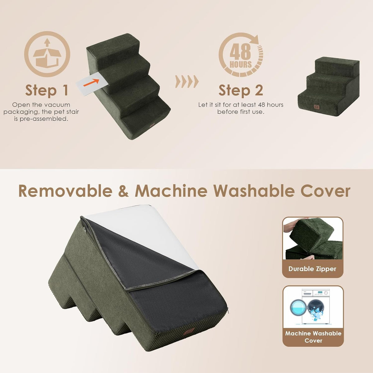 EHEYCIGA Dog Stairs for Small Dogs 13.5" H, 3-Step Dog Steps for Couch Sofa and Chair, Pet Steps
