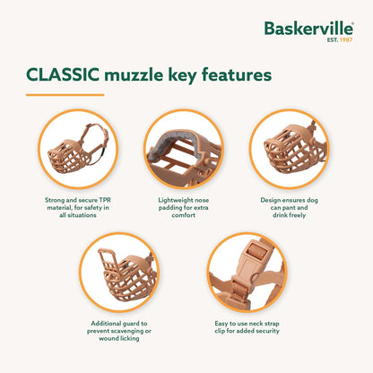 Baskerville Classic Basket Muzzle - Dog can Pant and Drink, Prevents Biting and Food Waste