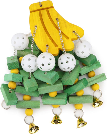Hypeety Large Parrot Hanging Swing Toy Bells Chew Toy Colorful Hanging Wood Block Parrot Macaw