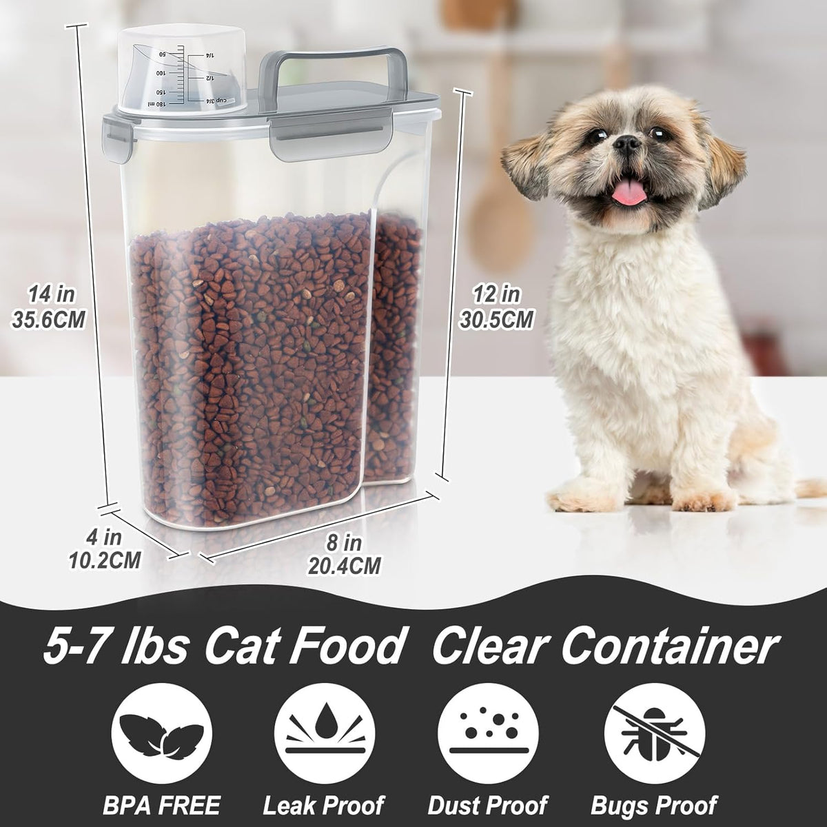 5-7Lbs Cat Dog Storage Container, Portable Pet Food Containers with Upgraded Large Spout and Cup