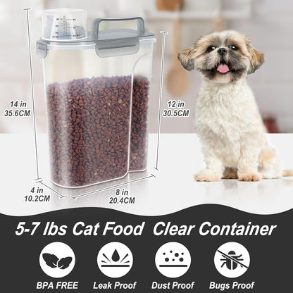 5-7Lbs Cat Dog Storage Container, Portable Pet Food Containers with Upgraded Large Spout and Cup