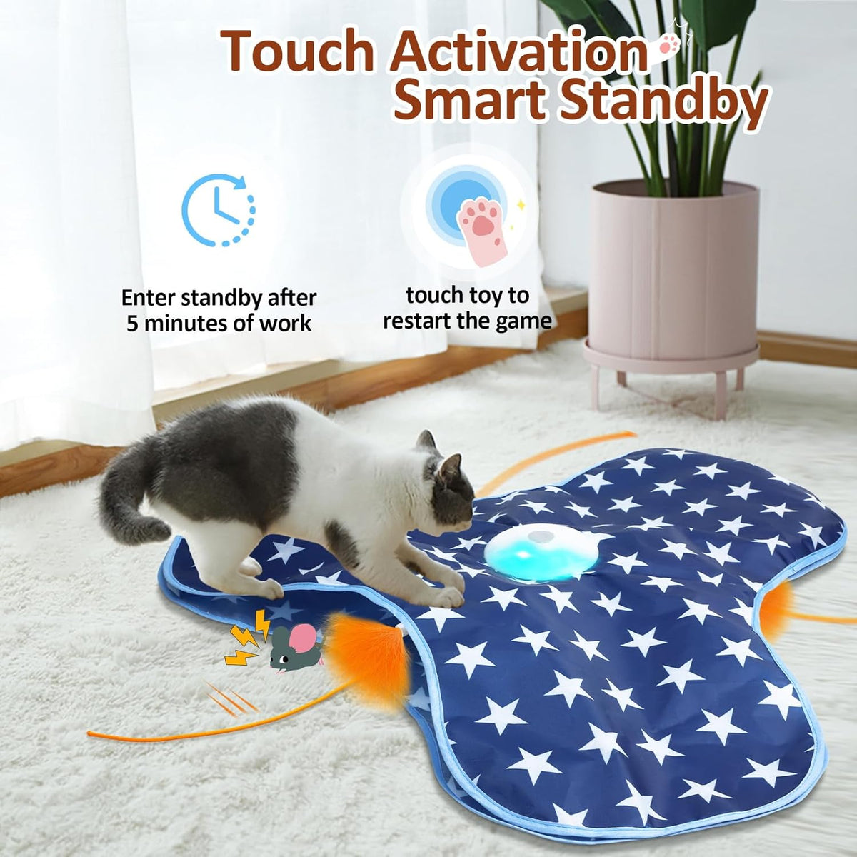 Interactive Cat Toy Rechargeable, Cat Exercise Toys for Indoor Bored Adult Cats, Hide and Seek Toy